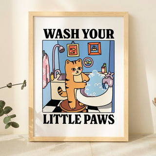 'Wash your little Paws' Orange Cat Print