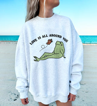 'Love is all around' Valentines Frog Sweatshirt