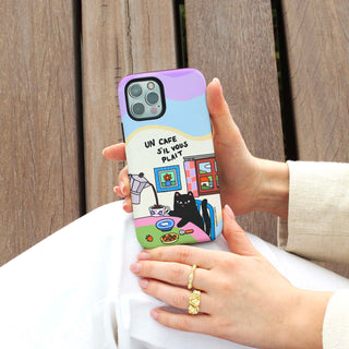 Un Cafe S'il Vous Plait Coffee Cat Wavy Phone Case