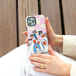Curious Geese Checkered Phone Case