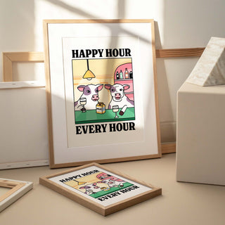 'Happy Hour' Cow Yellow Print