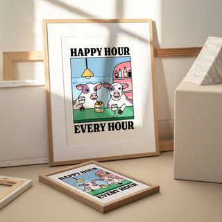 'Happy Hour' Cow Blue Print