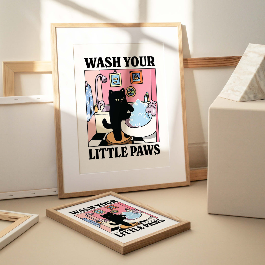 'Wash your little Paws' Cat Print