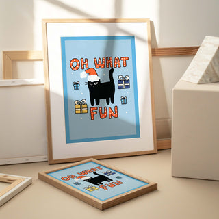 'Oh What Fun' Christmas Black Cat Print