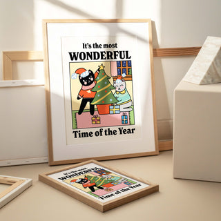 'Wonderful Time' Christmas Cat Print