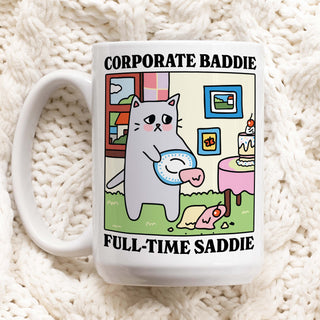 'Corporate Baddie Full-Time Saddie' Cat Mug