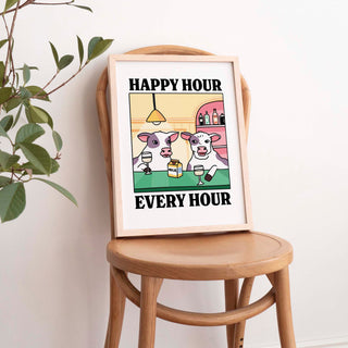'Happy Hour' Cow Yellow Print