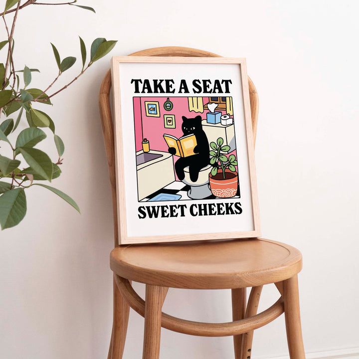 'Please take a seat Sweet Cheeks' Pink Cat Print