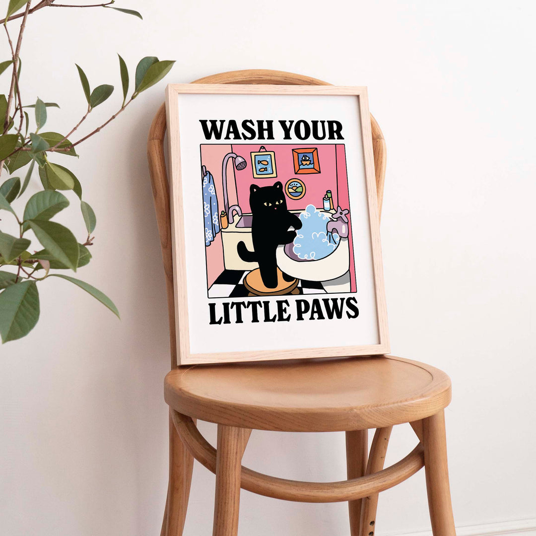 'Wash your little Paws' Cat Print