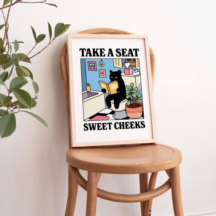 'Please take a seat Sweet Cheeks' Cat Print