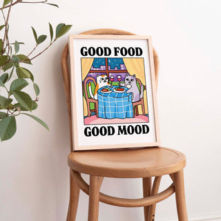 'Good Food Good Mood' Cat Print