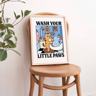 'Wash your little Paws' Orange Cat Print