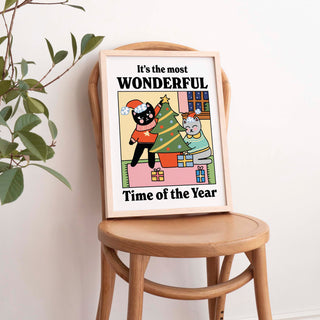 'Wonderful Time' Christmas Cat Print