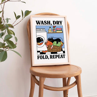 'Wash, Dry, Fold Repeat' Cat Print