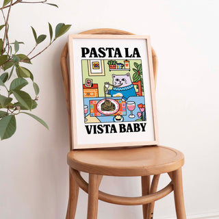 'Pasta La Vista' Green Cat Print