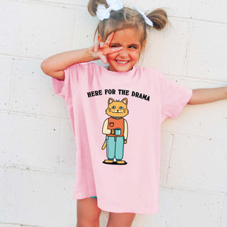 'Here for the Drama' Kid's Cat T-shirt