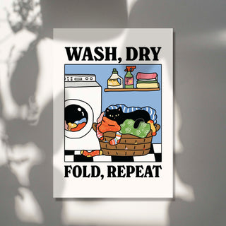 'Wash, Dry, Fold Repeat' Cat Print