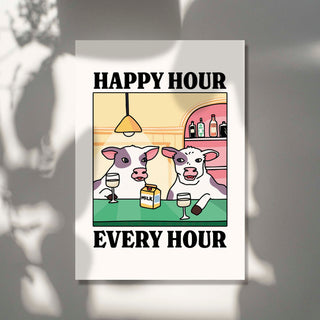 'Happy Hour' Cow Yellow Print