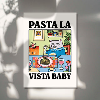 'Pasta La Vista' Green Cat Print