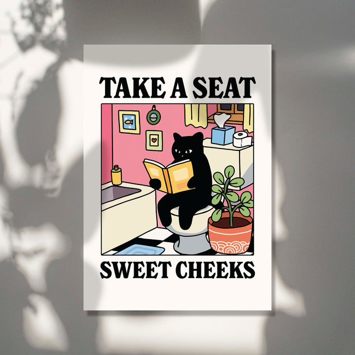 'Please take a seat Sweet Cheeks' Pink Cat Print