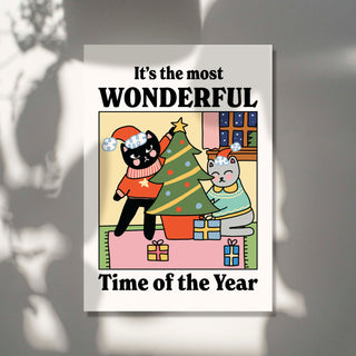 'Wonderful Time' Christmas Cat Print