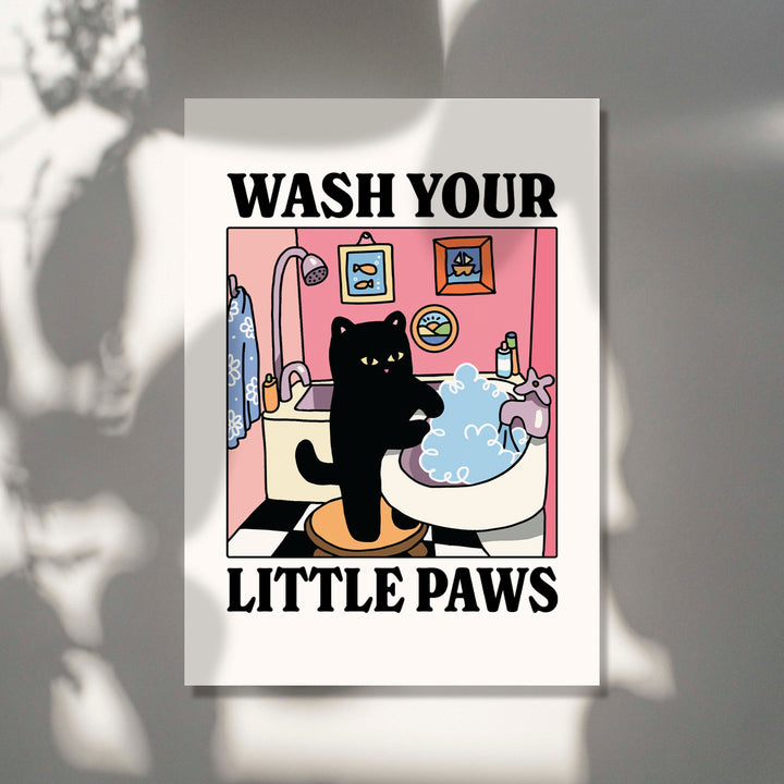 'Wash your little Paws' Cat Print