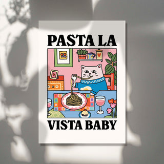 'Pasta La Vista' Pink Cat Print