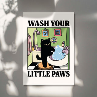 'Wash your little Paws' Green Cat Print