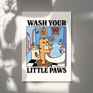 'Wash your little Paws' Orange Cat Print