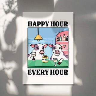 'Happy Hour' Cow Blue Print