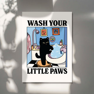 'Wash your little Paws' Cat Print