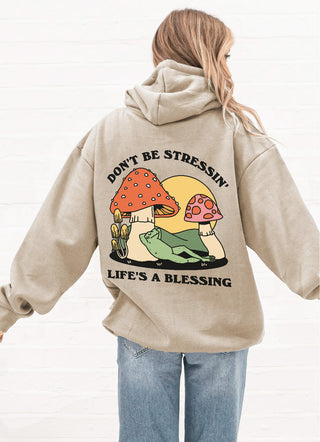 'Don't be stressing' Frog Hoodie