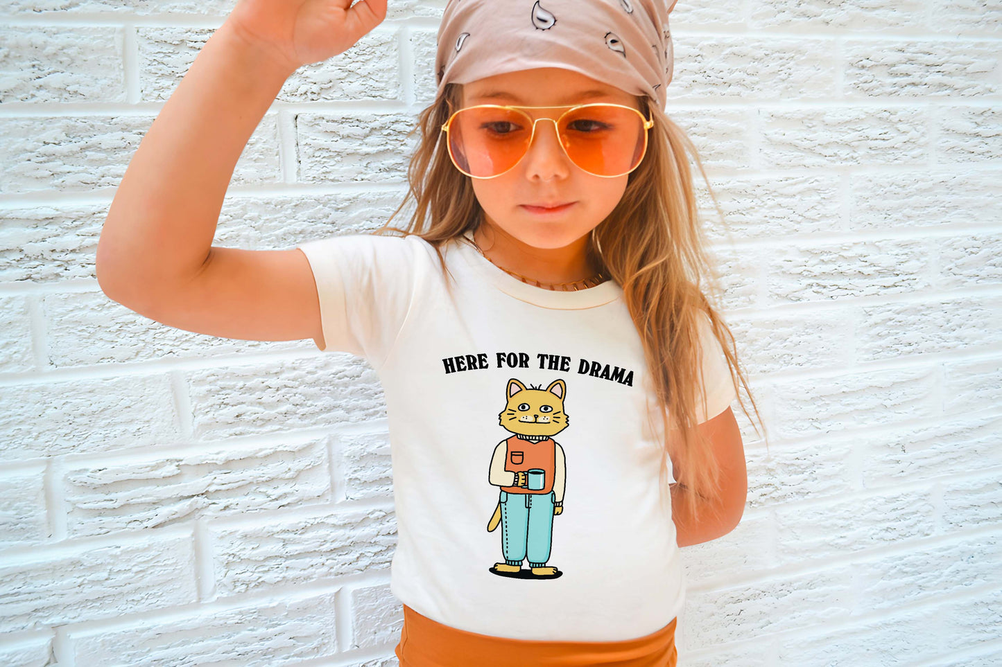 'Here for the Drama' Kid's Cat T-shirt