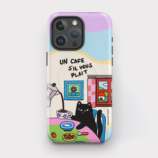 Un Cafe S'il Vous Plait Coffee Cat Wavy Tough Magsafe Phone Case