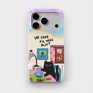 Un Cafe S'il Vous Plait Coffee Cat Wavy Snap Phone Case