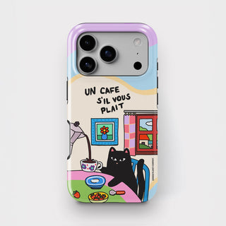 Un Cafe S'il Vous Plait Coffee Cat Wavy Tough Phone Case