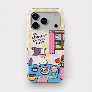 'Un Croissant Sil Vois Plait' Checkered Cow Tough Phone Case