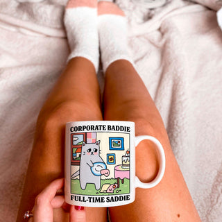 'Corporate Baddie Full-Time Saddie' Cat Mug