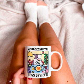 'More Spaghetti Less Upsetti' Cow Mug