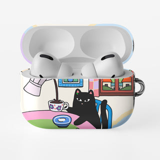 Un Cafe S'il Vois Plait Wavy Cat AirPods Case