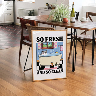 'So Fresh and So Clean' White and Grey Cat Print