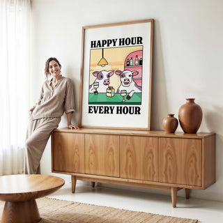 'Happy Hour' Cow Yellow Print