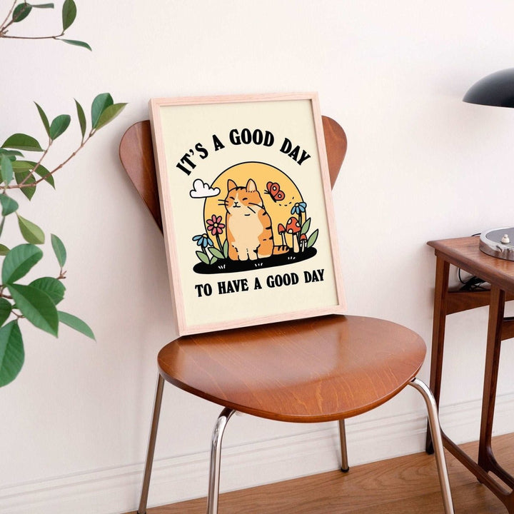 'Good Day To Have A Good Day' Cat Print - Art Prints - Kinder Planet Company