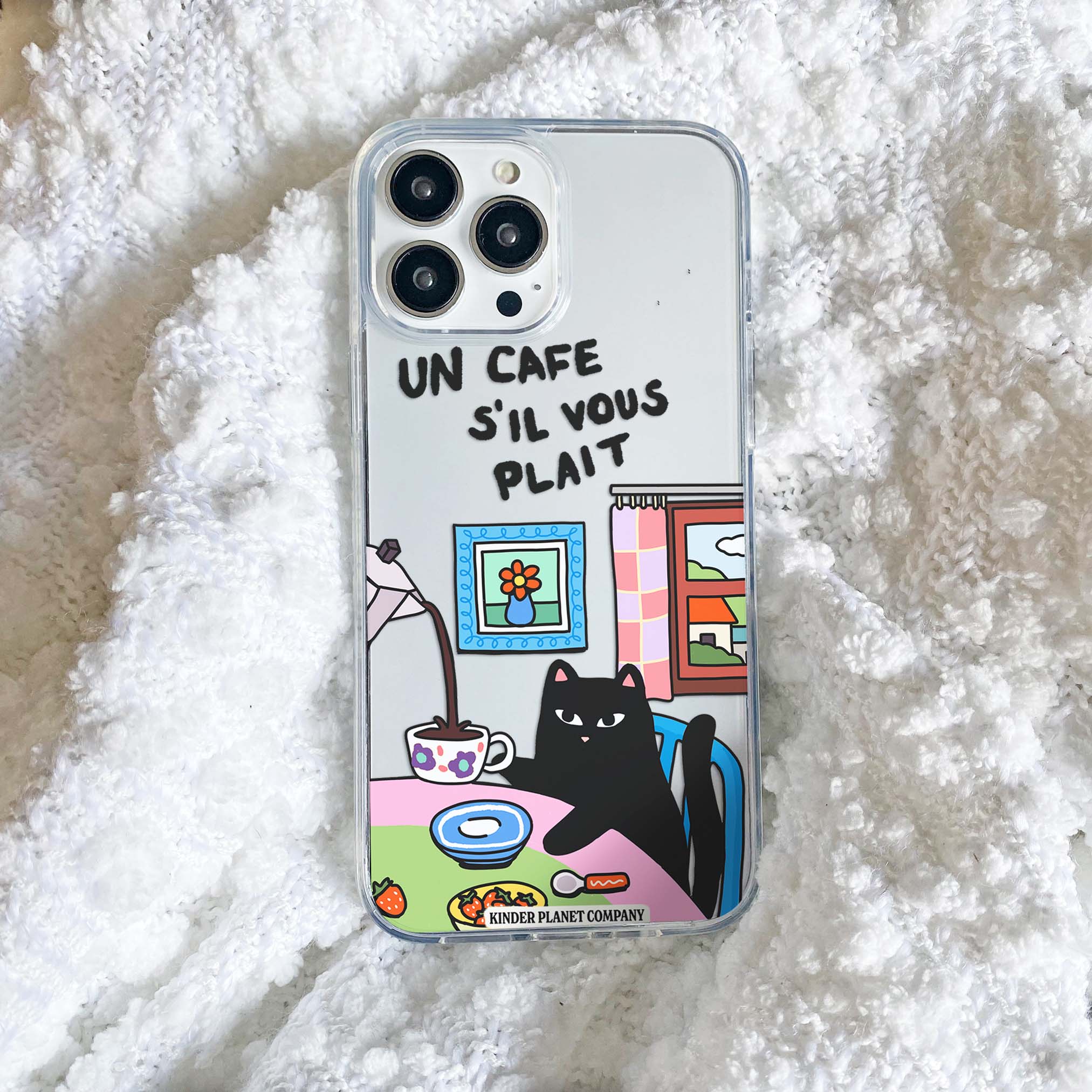 Un Cafe S'il Vous Plait Coffee Cat Clear Phone Case Kinder Planet Company Un Cafe S'il Vous Plait Coffee Cat Clear Phone Case Kinder Planet Company