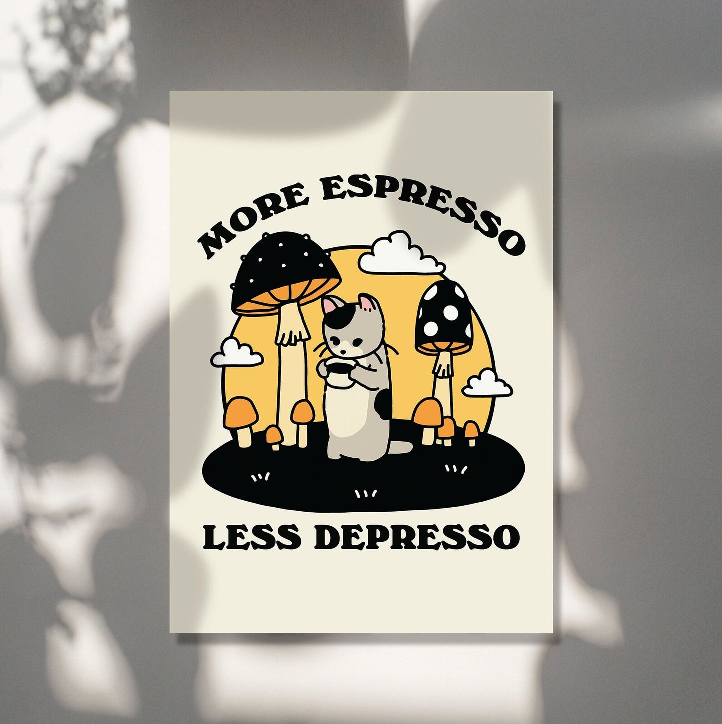 'More Espresso Less Depresso' Cat Print