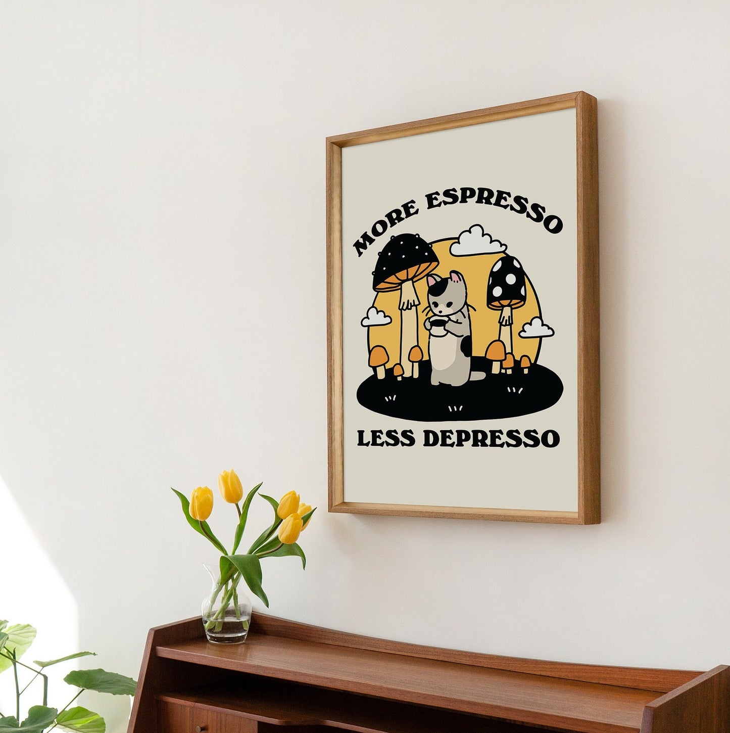 'More Espresso Less Depresso' Cat Print