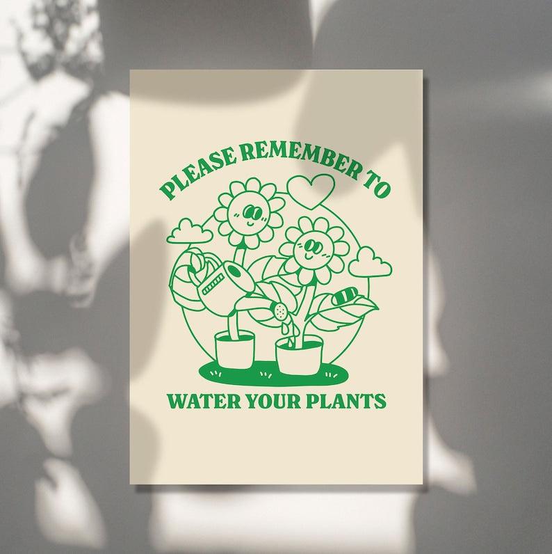 'Remember To Water Your Plants' Heart Print