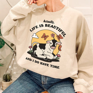 'Life is Beautiful' Cow Sweatshirt