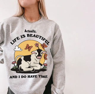 'Life is Beautiful' Cow Sweatshirt