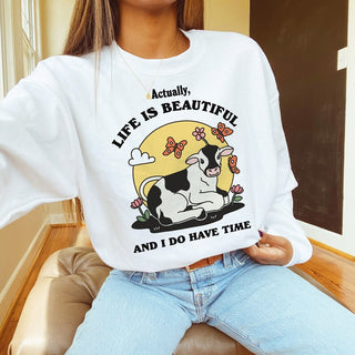 'Life is Beautiful' Cow Sweatshirt